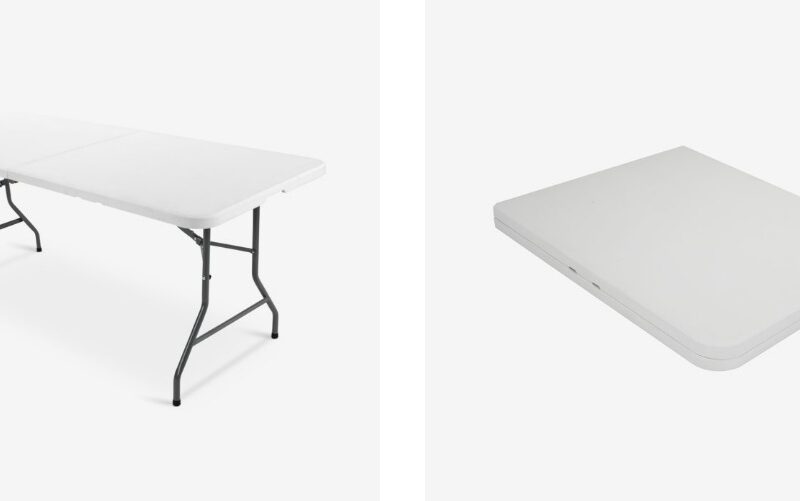 2 sammenleggbare hvite klappbord.